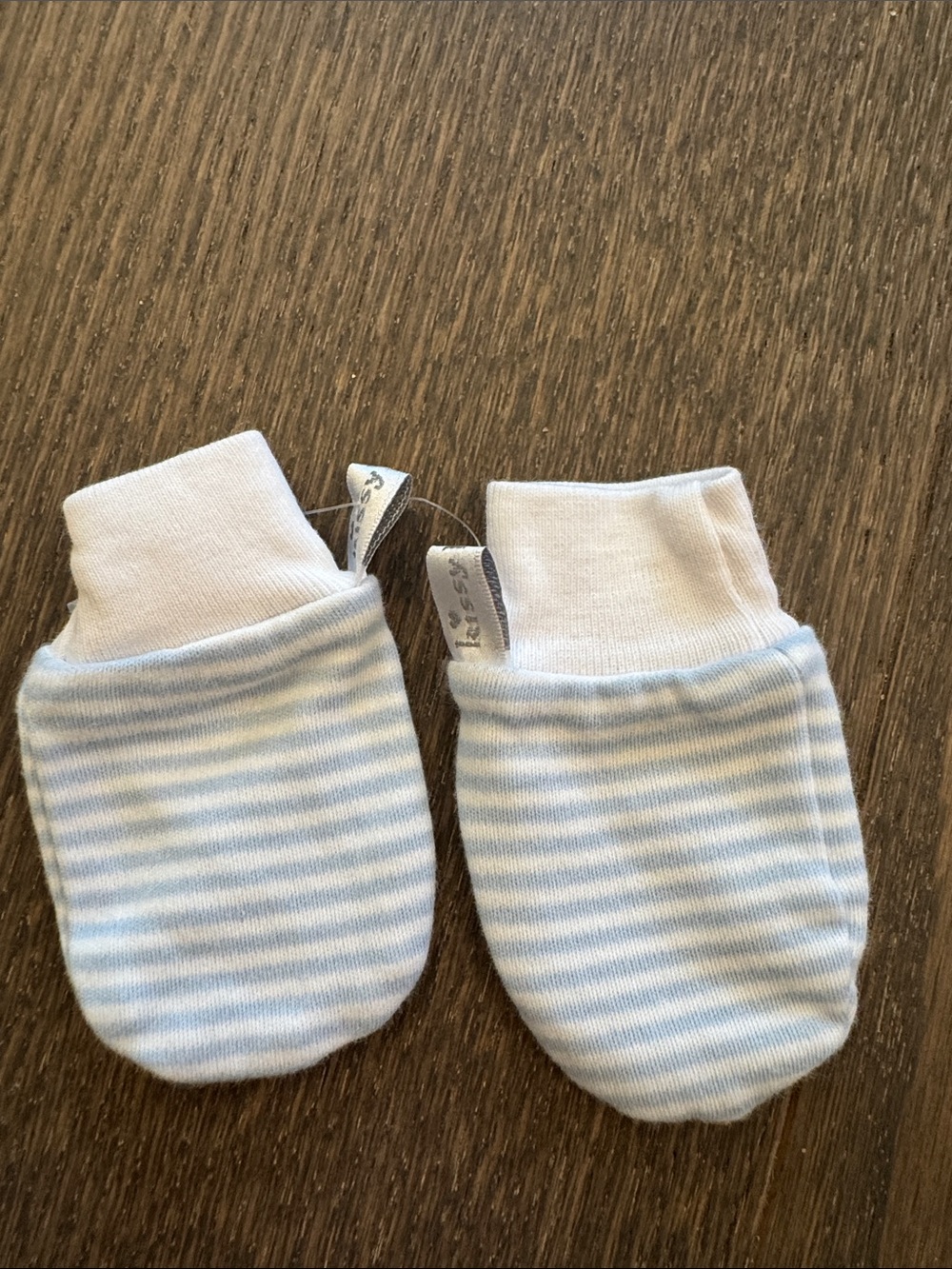 Kissy Kissy Light Blue & White Striped Baby Mittens